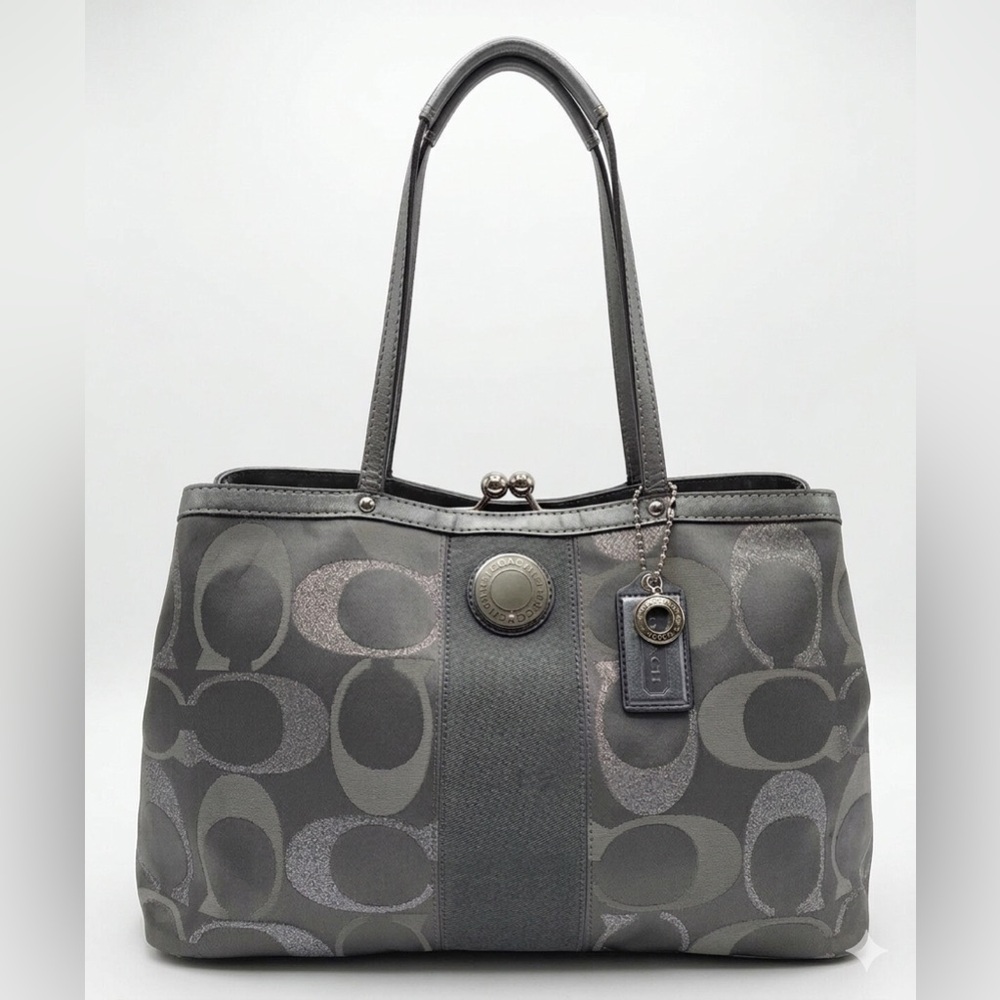Coach Metallic Optic Signature Framed Kiss Lock Carryall